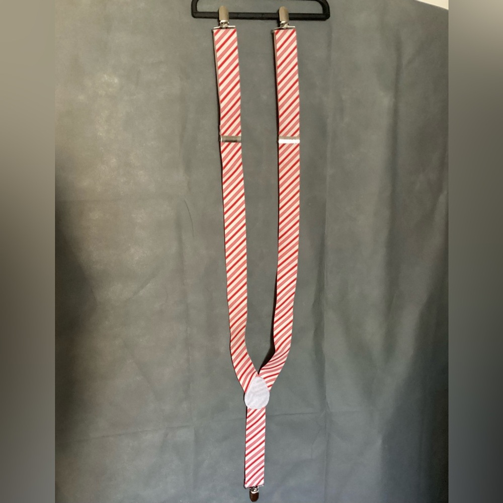 CANDY CANE SUSPENDERS Red White Stripes Adult Christmas Costume Clown Santa Elf